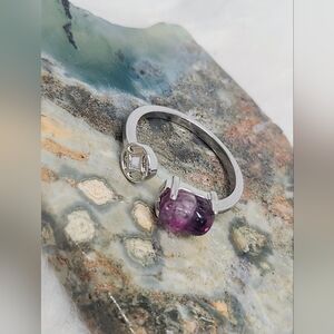Fluorite Pixiu Ring | Lucky Feng Shui Dragon | Adjustable Silver Tone Statement